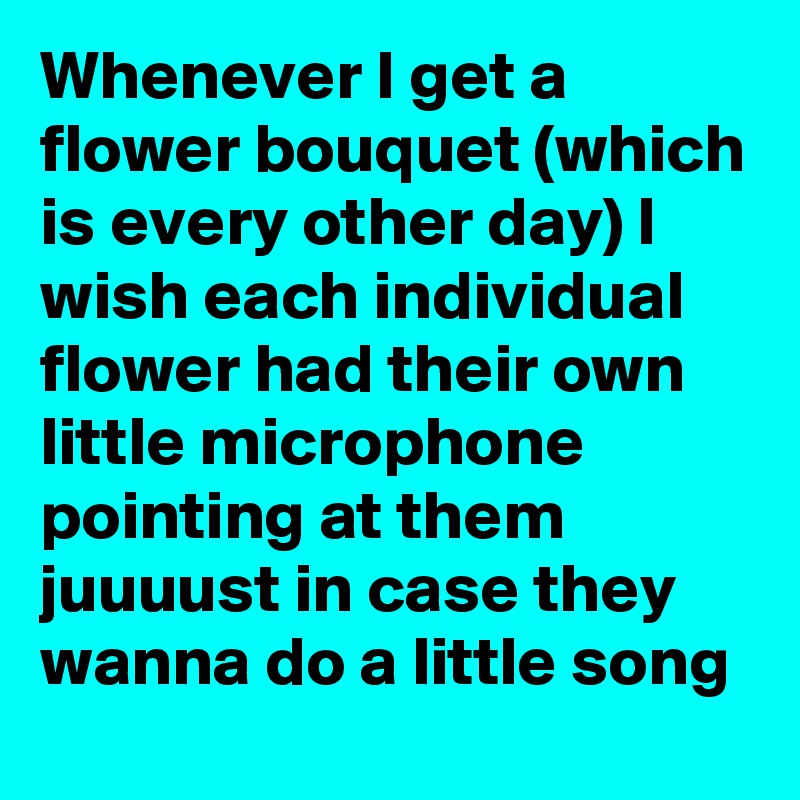 Whenever I get a flower bouquet (which is every other day) I wish each individual flower had their own little microphone pointing at them juuuust in case they wanna do a little song