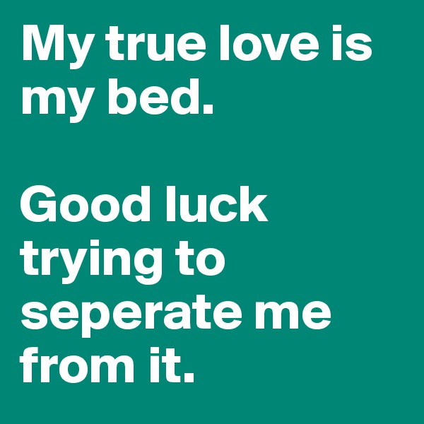 My true love is my bed. 

Good luck trying to seperate me from it. 