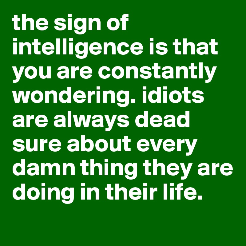 the sign of intelligence is that you are constantly wondering. idiots are always dead sure about every damn thing they are doing in their life.