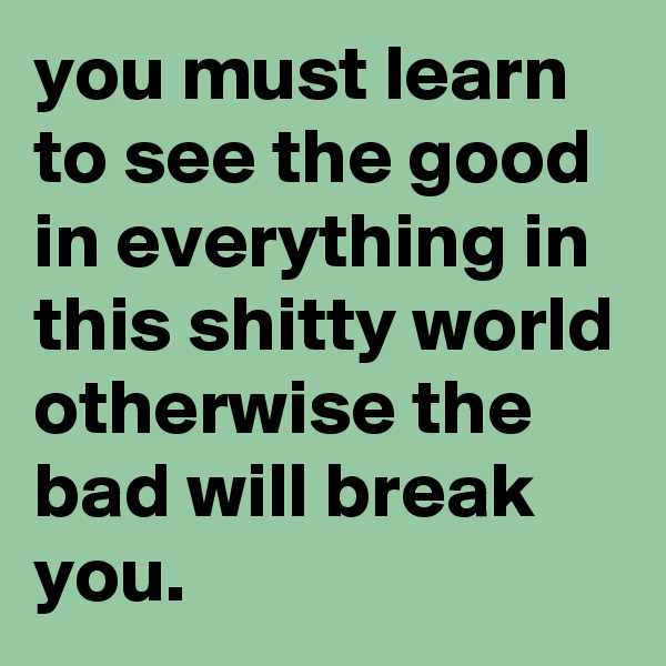 you must learn to see the good in everything in this shitty world otherwise the bad will break you.