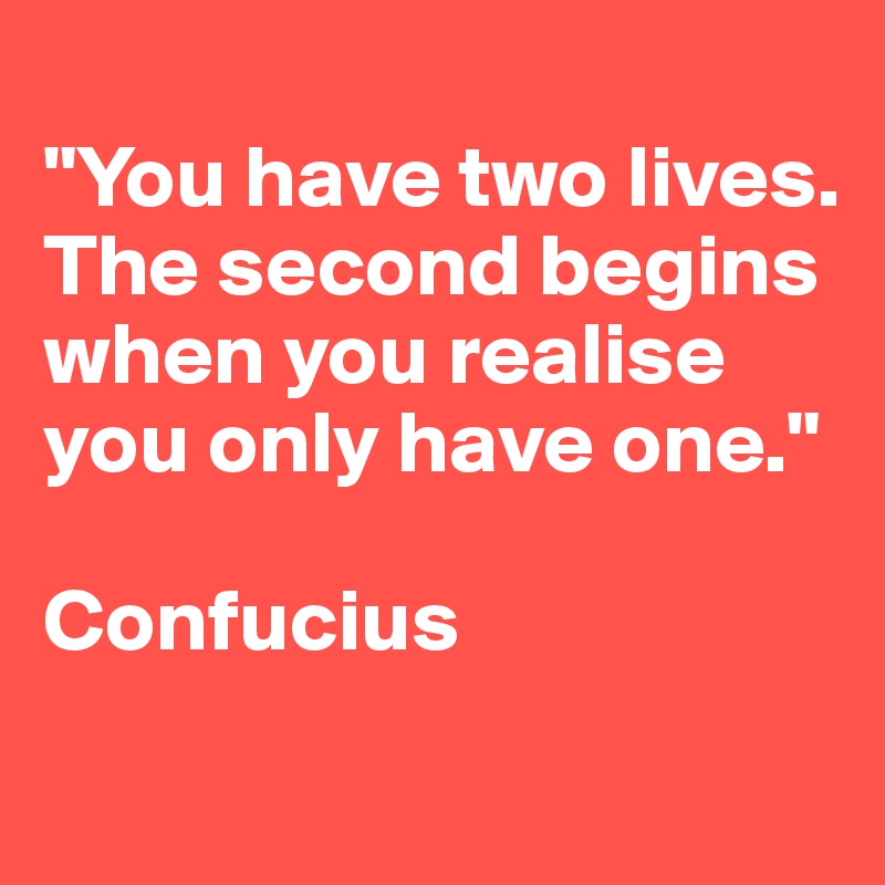 
"You have two lives. The second begins when you realise you only have one." 

Confucius
