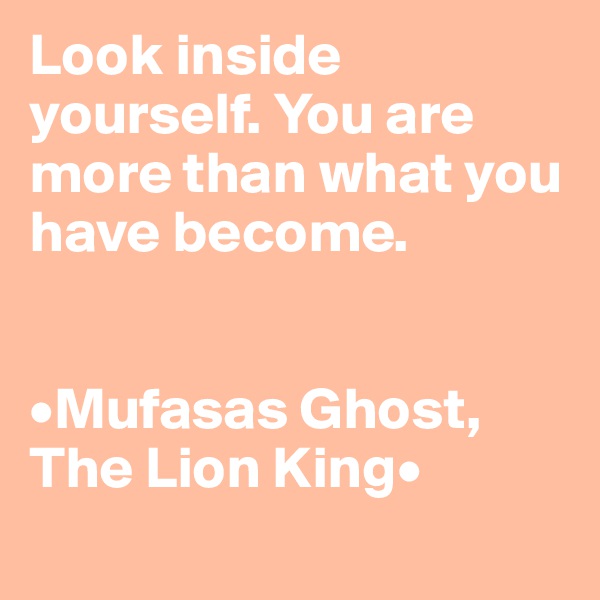 Look inside yourself. You are more than what you have become. 


•Mufasas Ghost, The Lion King•
