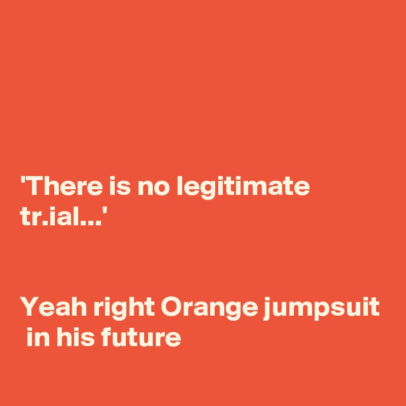 




'There is no legitimate   tr.ial...'


Yeah right Orange jumpsuit  in his future 
