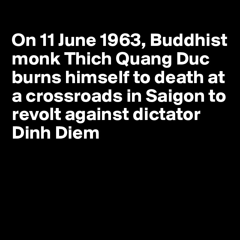 
On 11 June 1963, Buddhist monk Thich Quang Duc burns himself to death at a crossroads in Saigon to revolt against dictator Dinh Diem



