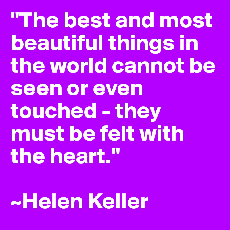 "The best and most beautiful things in the world cannot be seen or even touched - they must be felt with the heart."

~Helen Keller