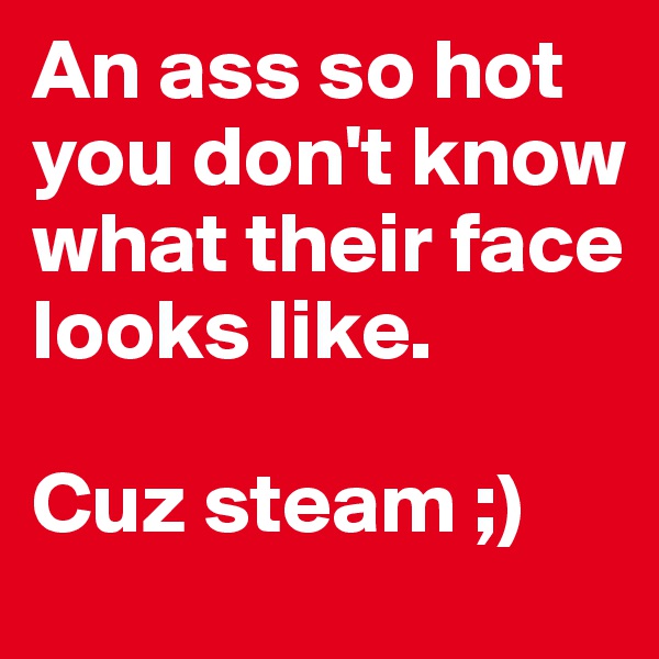 An ass so hot you don't know what their face looks like.

Cuz steam ;)