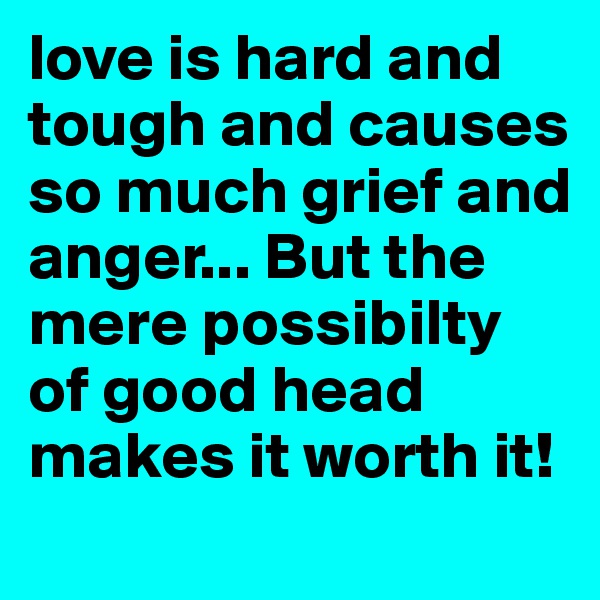 love is hard and tough and causes so much grief and anger... But the mere possibilty of good head makes it worth it!