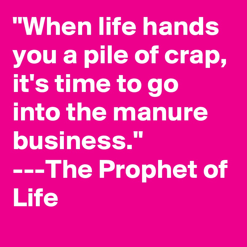 "When life hands you a pile of crap, it's time to go into the manure business." ---The Prophet of Life