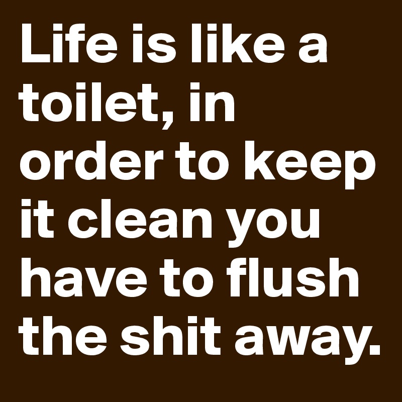 Life is like a toilet, in order to keep it clean you have to flush the shit away.