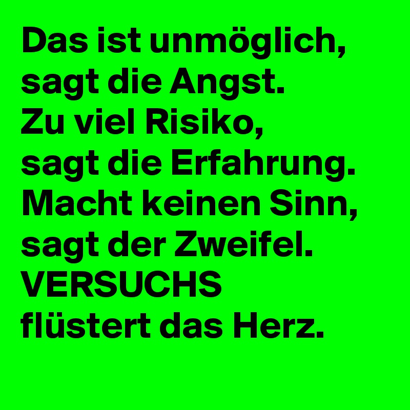 Das ist unmöglich, sagt die Angst. Zu viel Risiko, sagt die Erfahrung