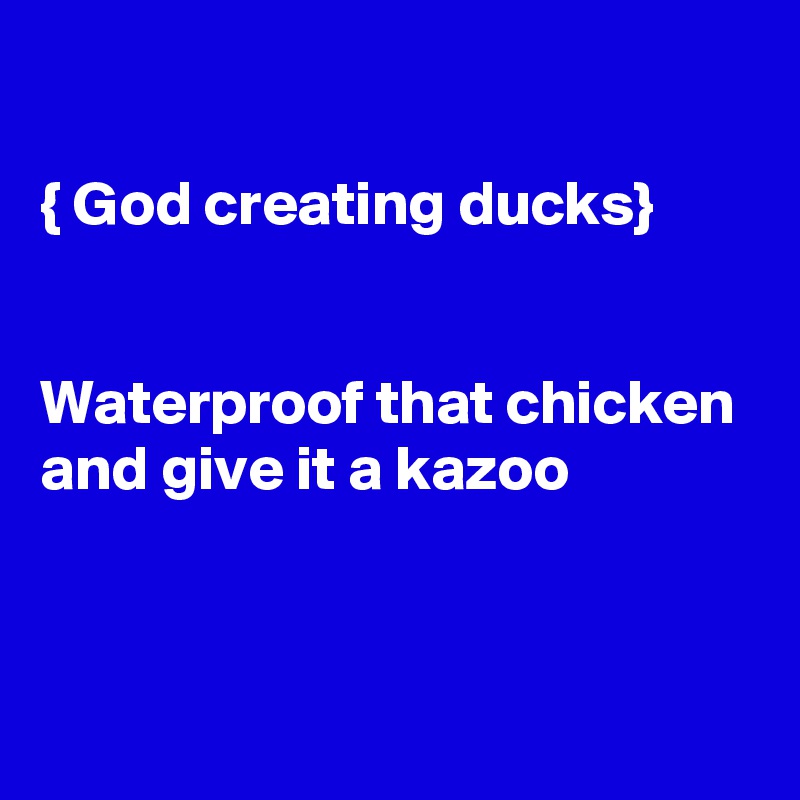 

{ God creating ducks}


Waterproof that chicken and give it a kazoo


