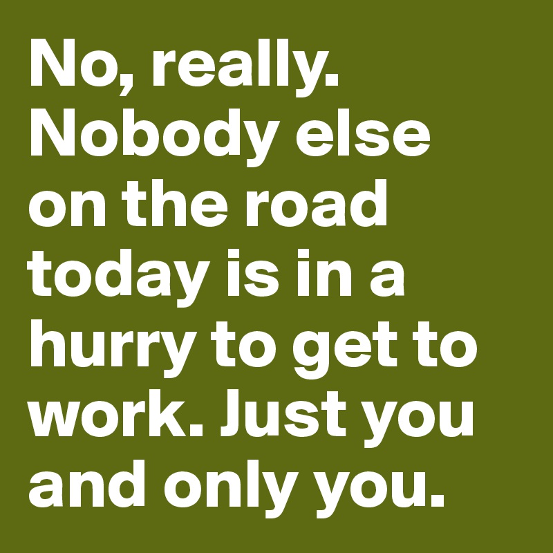 No, really. Nobody else on the road today is in a hurry to get to work. Just you and only you.