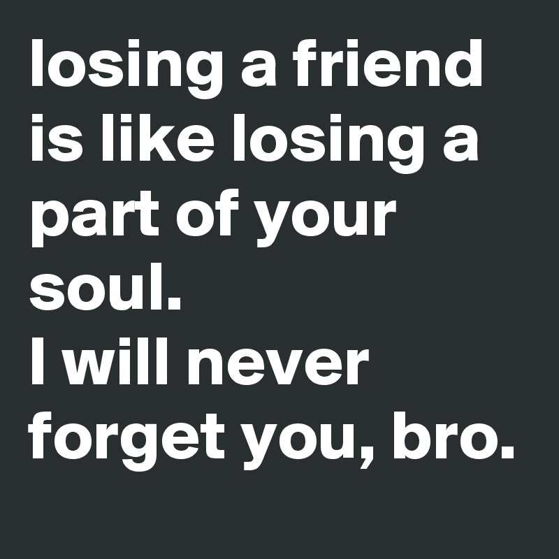 losing a friend is like losing a part of your soul.                       I will never forget you, bro.