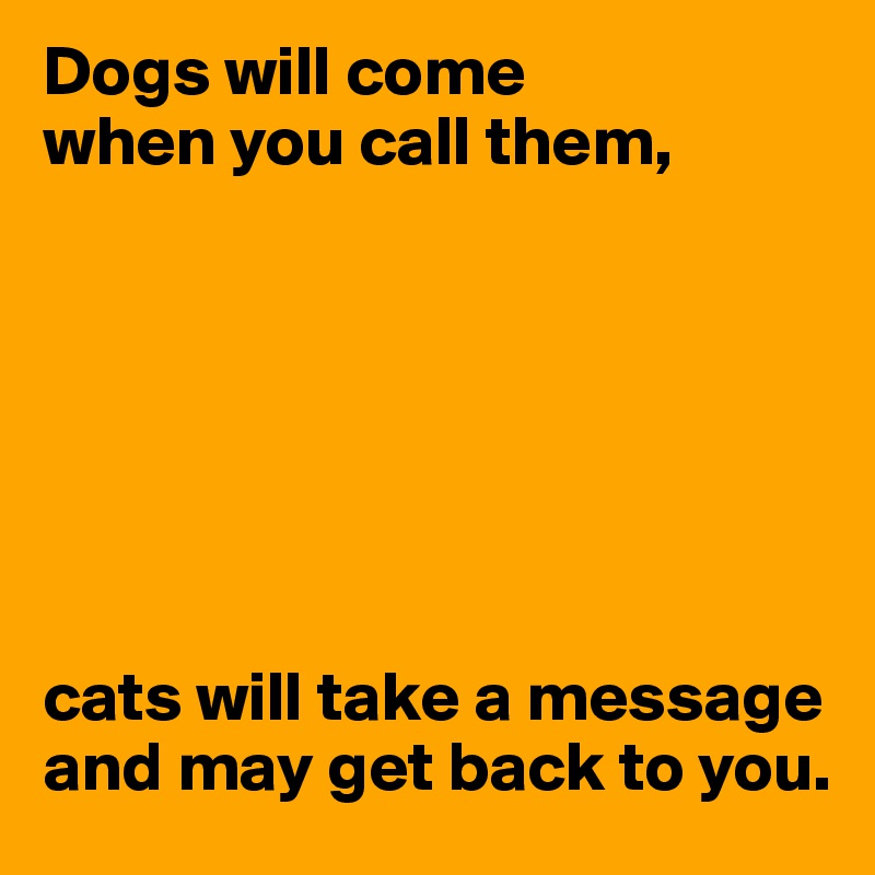 Dogs will come
when you call them,







cats will take a message and may get back to you.