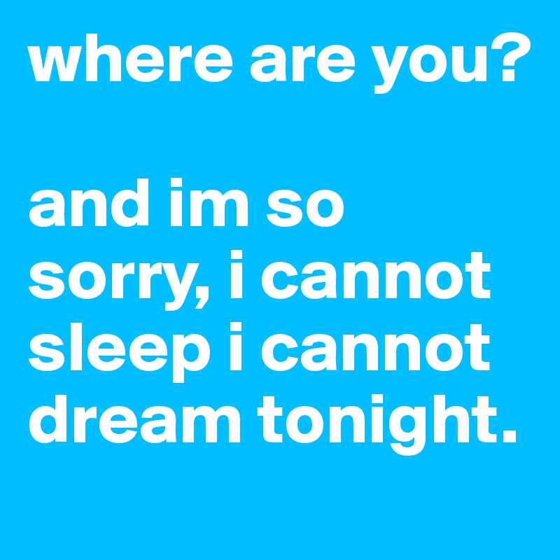 where are you?

and im so sorry, i cannot sleep i cannot dream tonight.