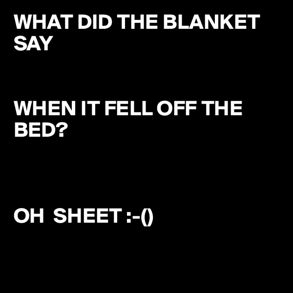WHAT DID THE BLANKET SAY 


WHEN IT FELL OFF THE BED?

              

OH  SHEET :-()

