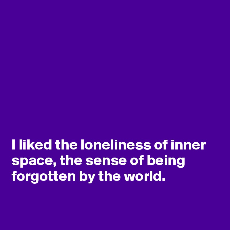 







I liked the loneliness of inner space, the sense of being forgotten by the world.

