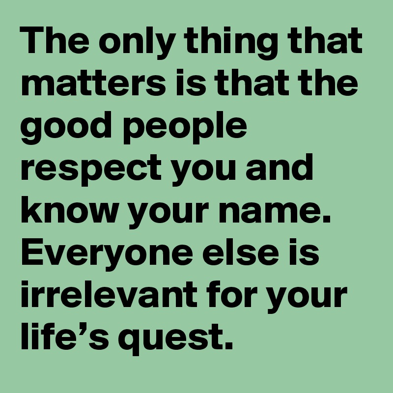 The only thing that matters is that the good people respect you and know your name. Everyone else is irrelevant for your life’s quest.