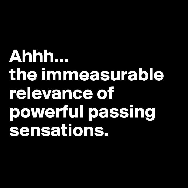 

Ahhh...
the immeasurable relevance of powerful passing sensations.

