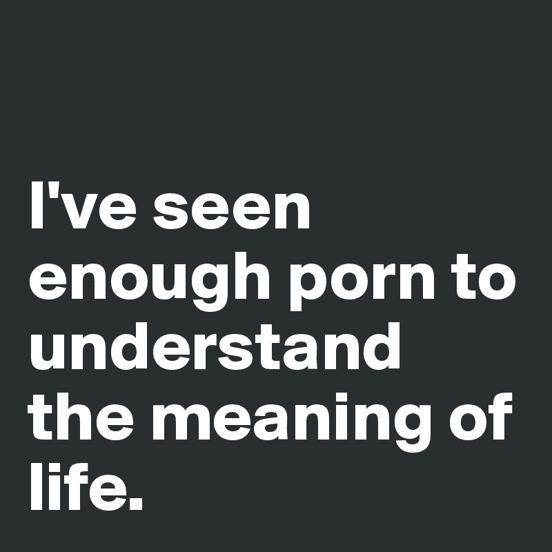 

I've seen enough porn to understand the meaning of life. 