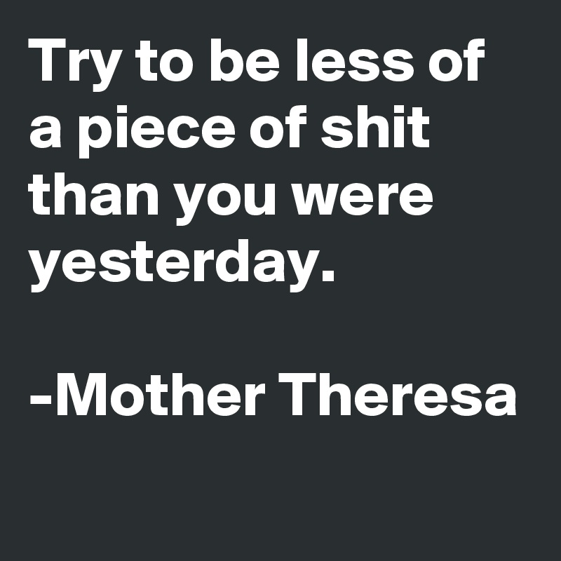 Try to be less of a piece of shit than you were yesterday. 

-Mother Theresa
 