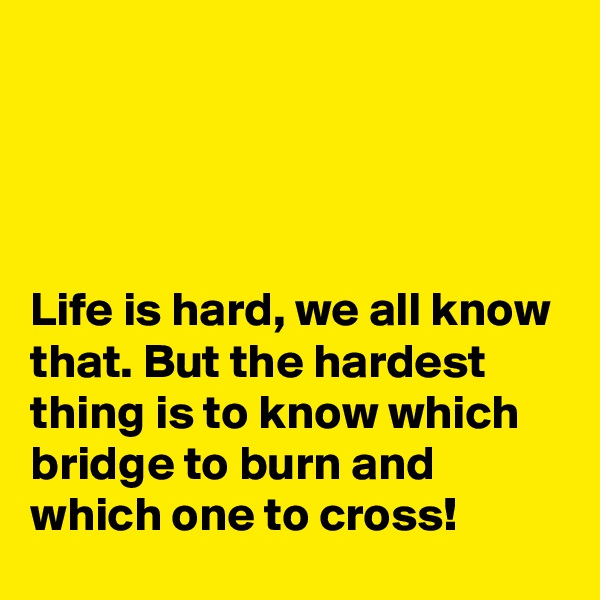 




Life is hard, we all know that. But the hardest thing is to know which bridge to burn and which one to cross!