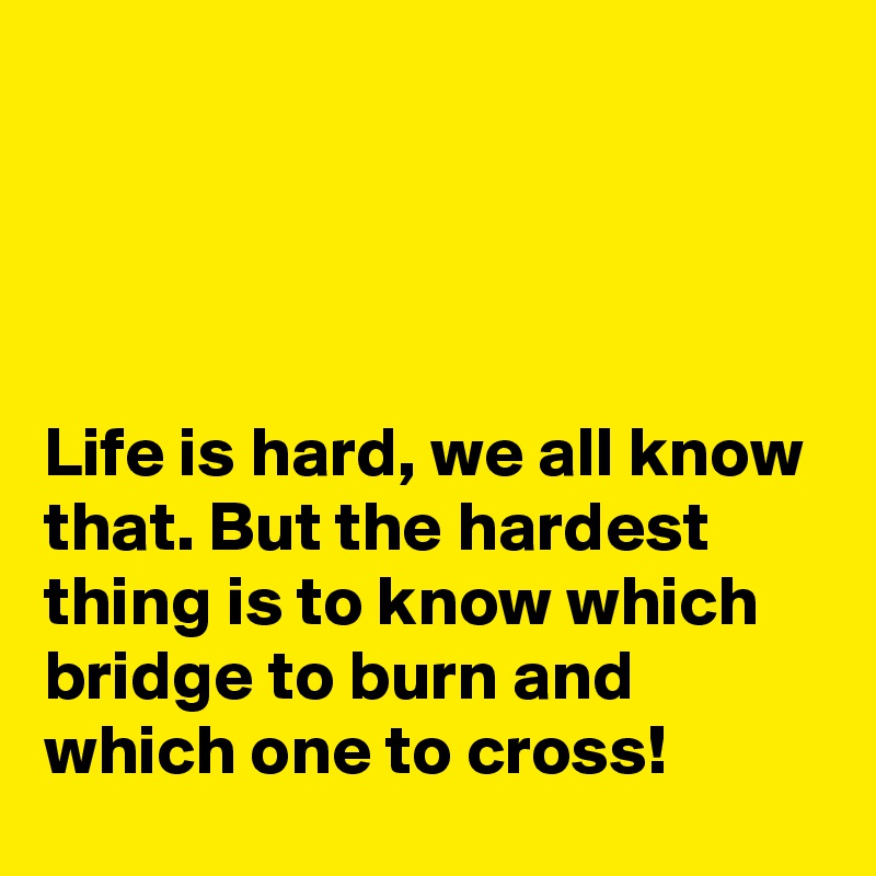 




Life is hard, we all know that. But the hardest thing is to know which bridge to burn and which one to cross!