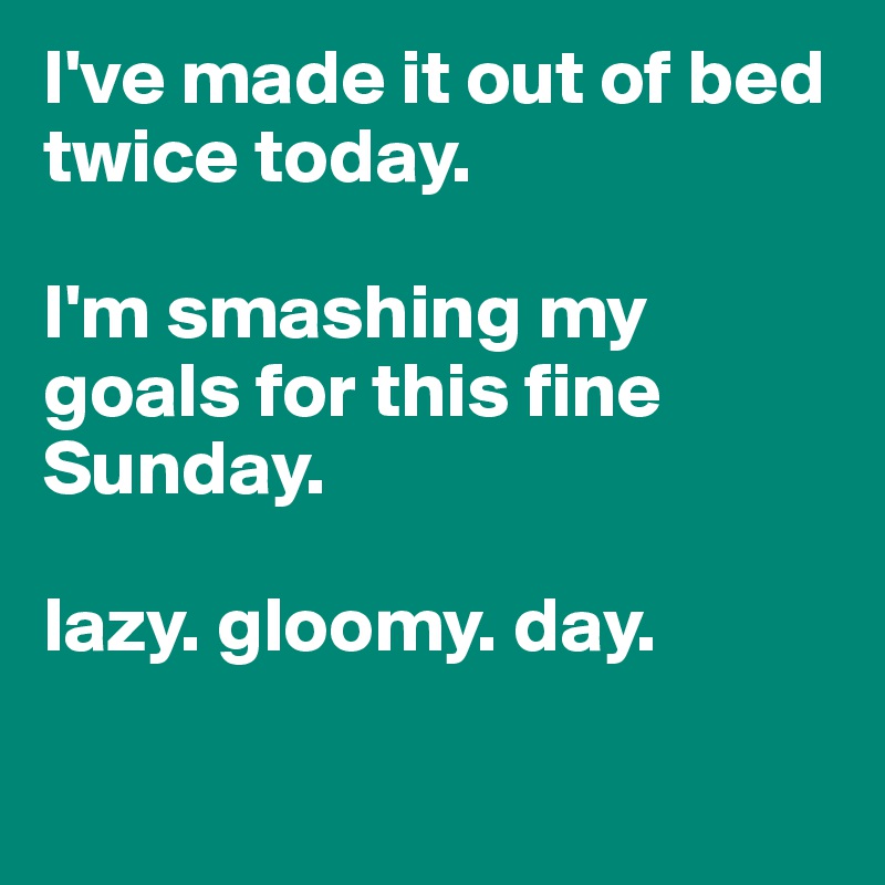 I've made it out of bed twice today.

I'm smashing my goals for this fine Sunday.

lazy. gloomy. day. 

