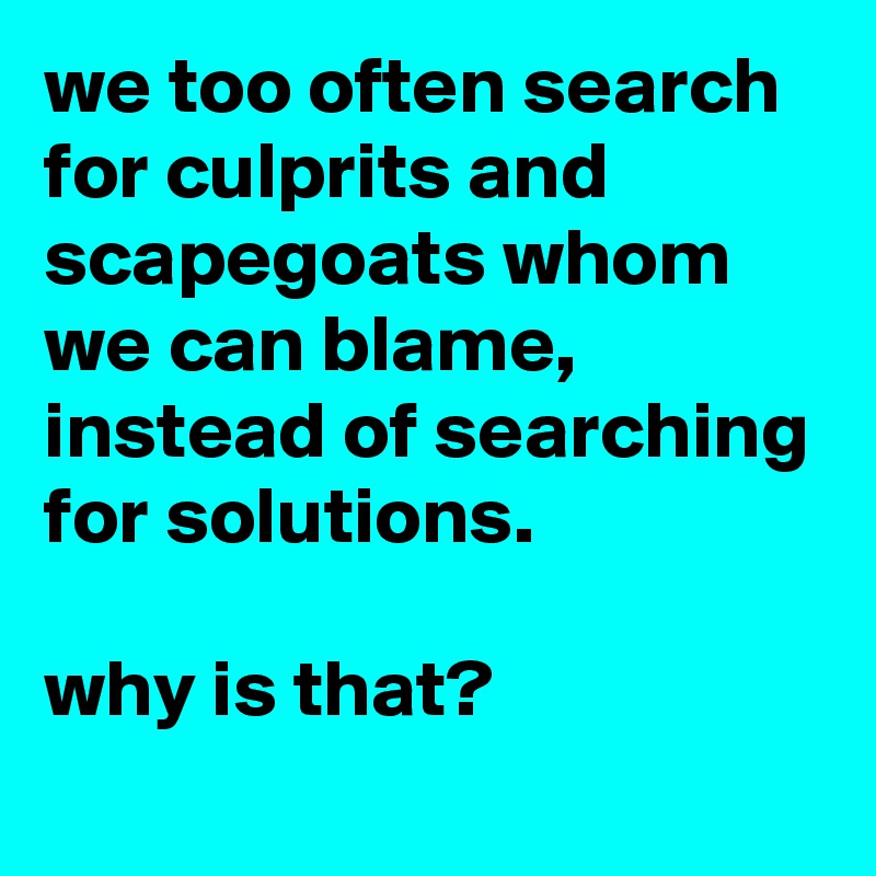 we too often search for culprits and scapegoats whom we can blame, instead of searching for solutions.

why is that?