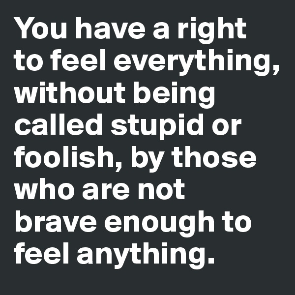 You have a right 
to feel everything, without being called stupid or foolish, by those who are not
brave enough to feel anything.
