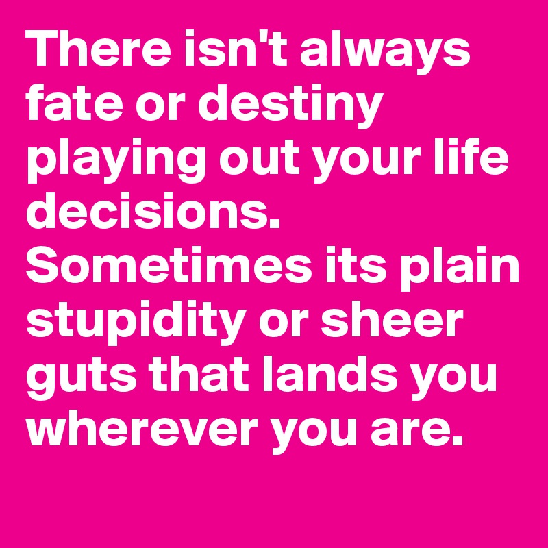 There isn't always fate or destiny playing out your life decisions. Sometimes its plain stupidity or sheer guts that lands you wherever you are. 