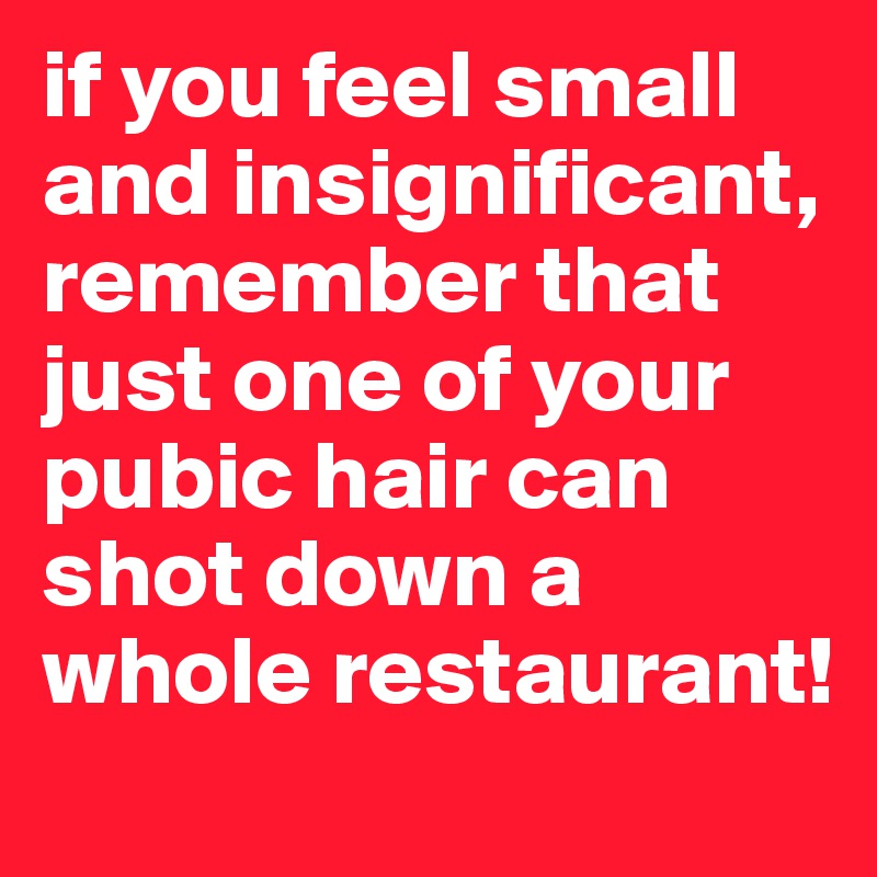 if you feel small and insignificant, remember that just one of your pubic hair can shot down a whole restaurant! 