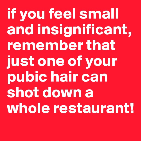 if you feel small and insignificant, remember that just one of your pubic hair can shot down a whole restaurant! 