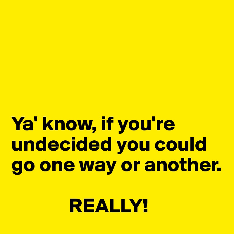 




Ya' know, if you're undecided you could go one way or another.

              REALLY!