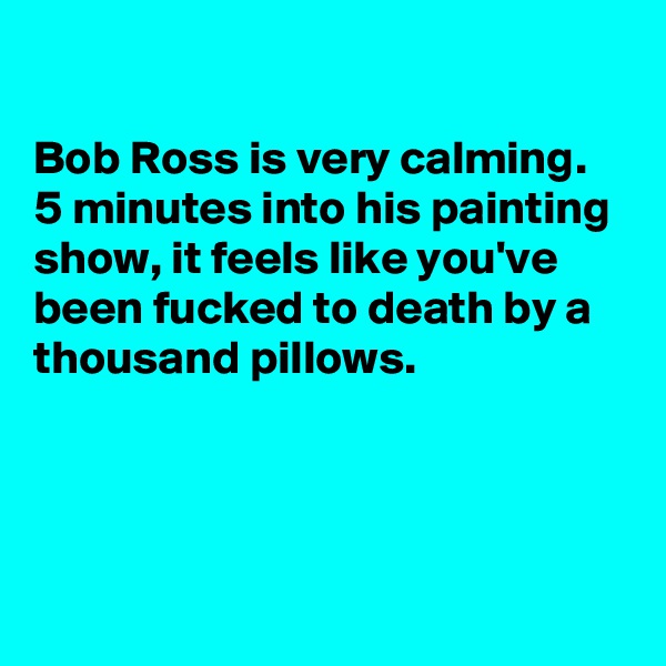 

Bob Ross is very calming. 
5 minutes into his painting show, it feels like you've been fucked to death by a thousand pillows.



