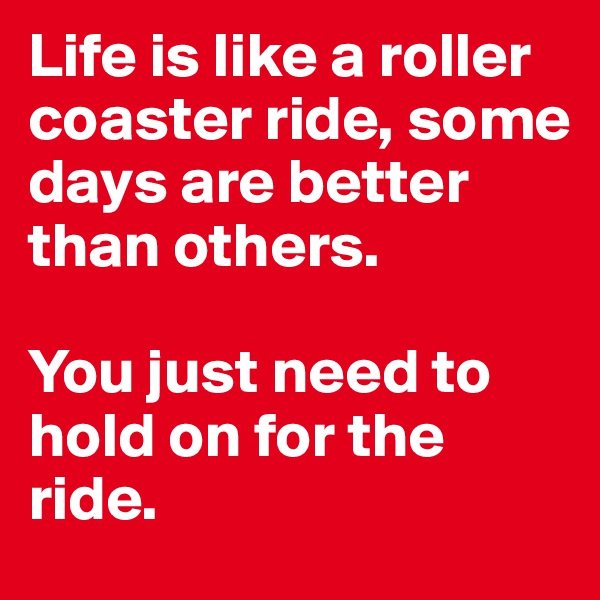 Life is like a roller coaster ride, some days are better than others. 

You just need to hold on for the ride.