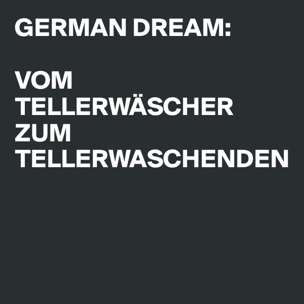 GERMAN DREAM:

VOM TELLERWÄSCHER ZUM TELLERWASCHENDEN



