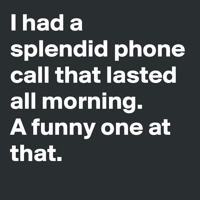 I had a splendid phone call that lasted all morning. 
A funny one at that.
