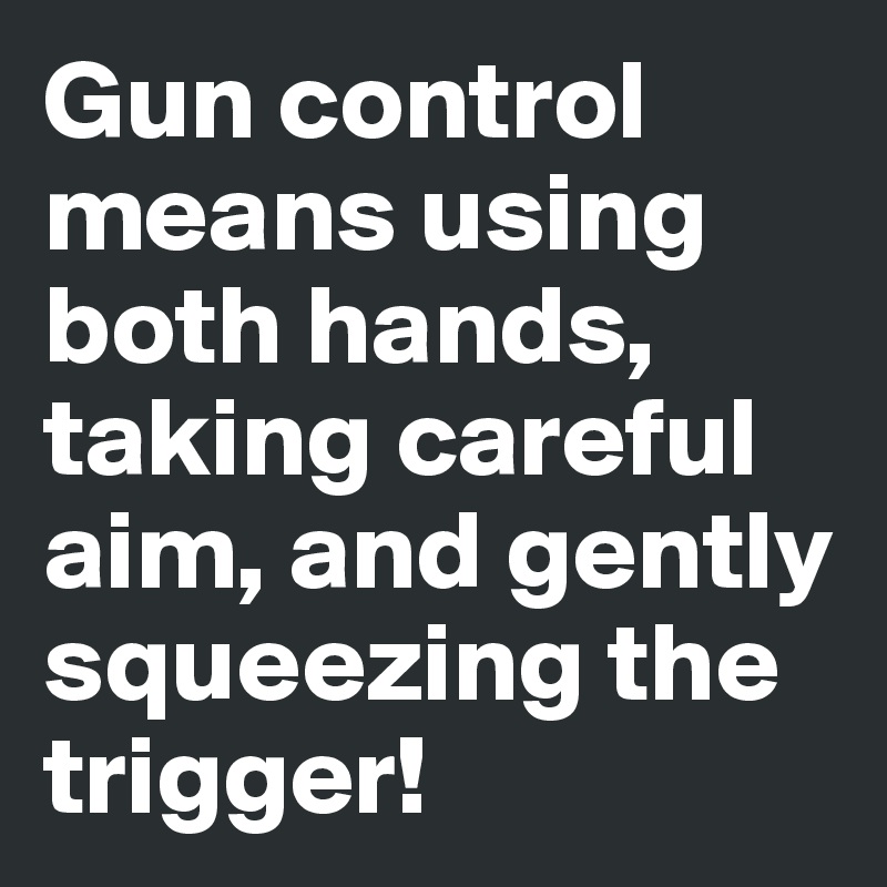 Gun control means using both hands, taking careful aim, and gently ...