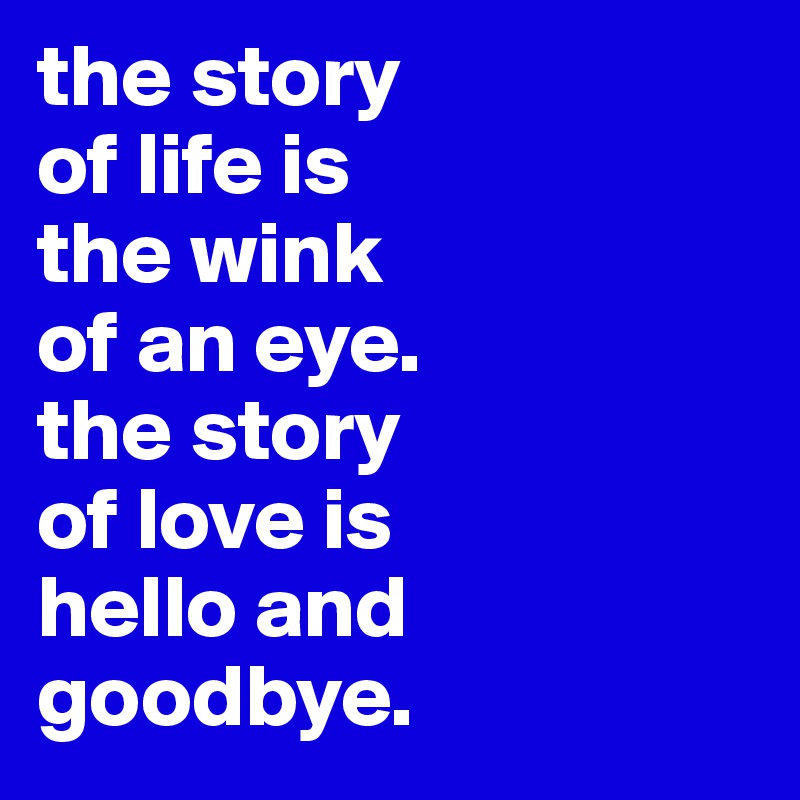 the story 
of life is
the wink 
of an eye.
the story
of love is 
hello and 
goodbye.