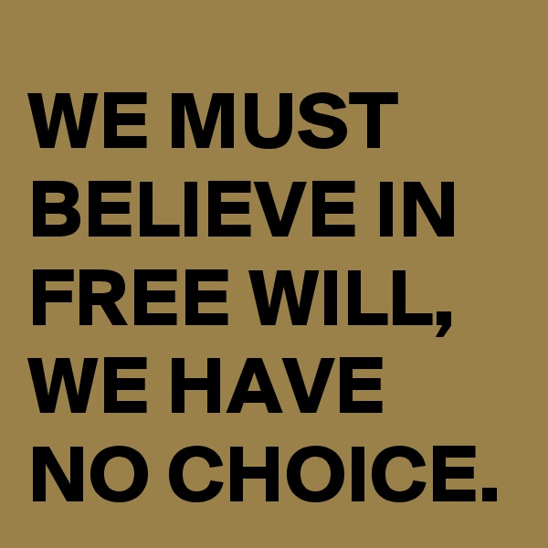 WE MUST BELIEVE IN FREE WILL, WE HAVE NO CHOICE.