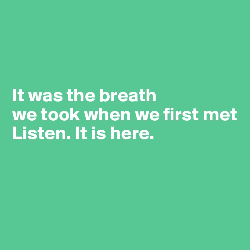 



It was the breath 
we took when we first met
Listen. It is here.




