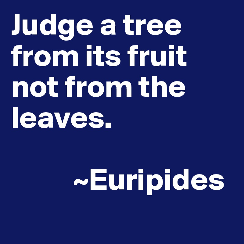 Judge a tree from its fruit not from the leaves.

          ~Euripides
