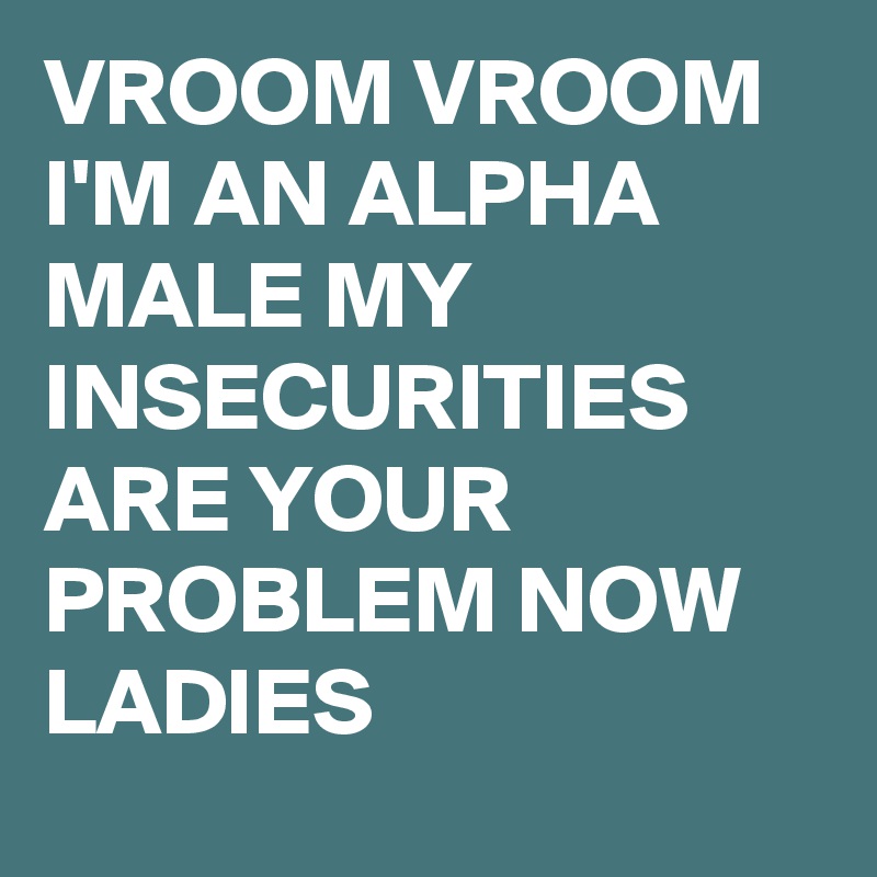 VROOM VROOM I'M AN ALPHA MALE MY INSECURITIES ARE YOUR PROBLEM NOW LADIES