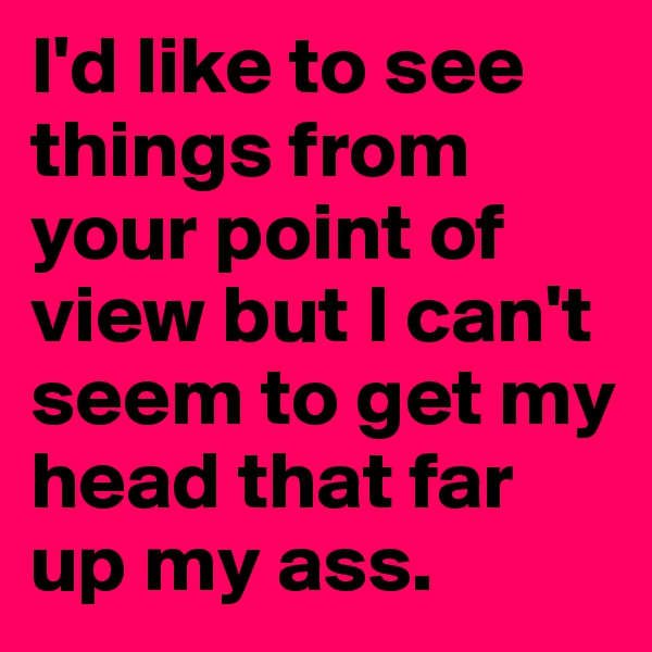 I'd like to see things from your point of view but I can't seem to get my head that far up my ass.
