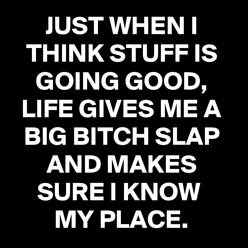 JUST WHEN I THINK STUFF IS GOING GOOD, LIFE GIVES ME A BIG BITCH SLAP AND MAKES SURE I KNOW 
MY PLACE.