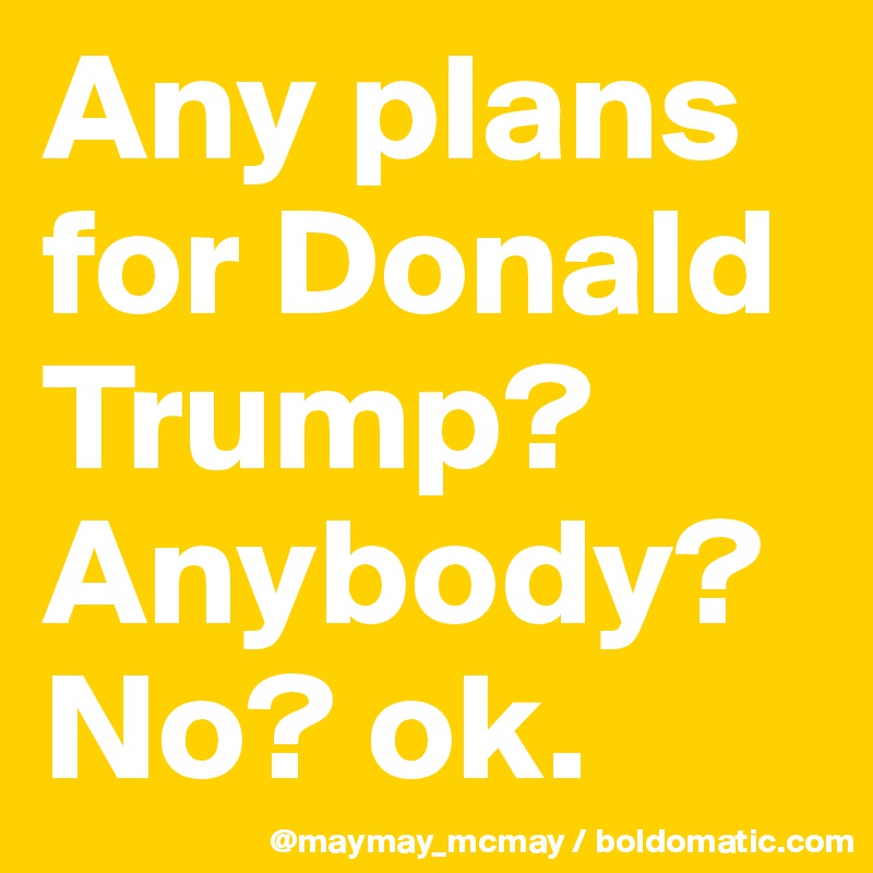 Any plans for Donald Trump? Anybody? No? ok.
