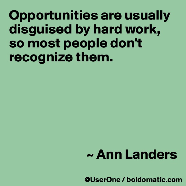 Opportunities are usually disguised by hard work, so most people don't recognize them.






                            ~ Ann Landers