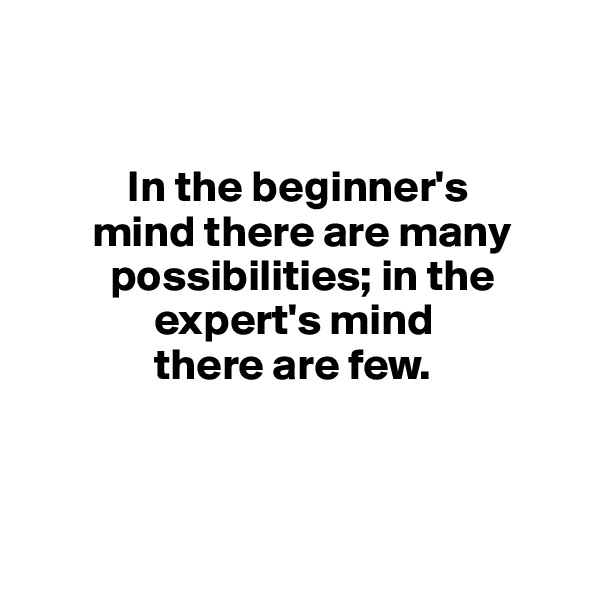 

           
           In the beginner's 
       mind there are many 
         possibilities; in the 
              expert's mind 
              there are few.




