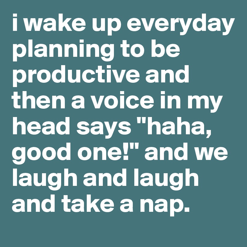 i wake up everyday planning to be productive and then a voice in my head says "haha, good one!" and we laugh and laugh and take a nap.